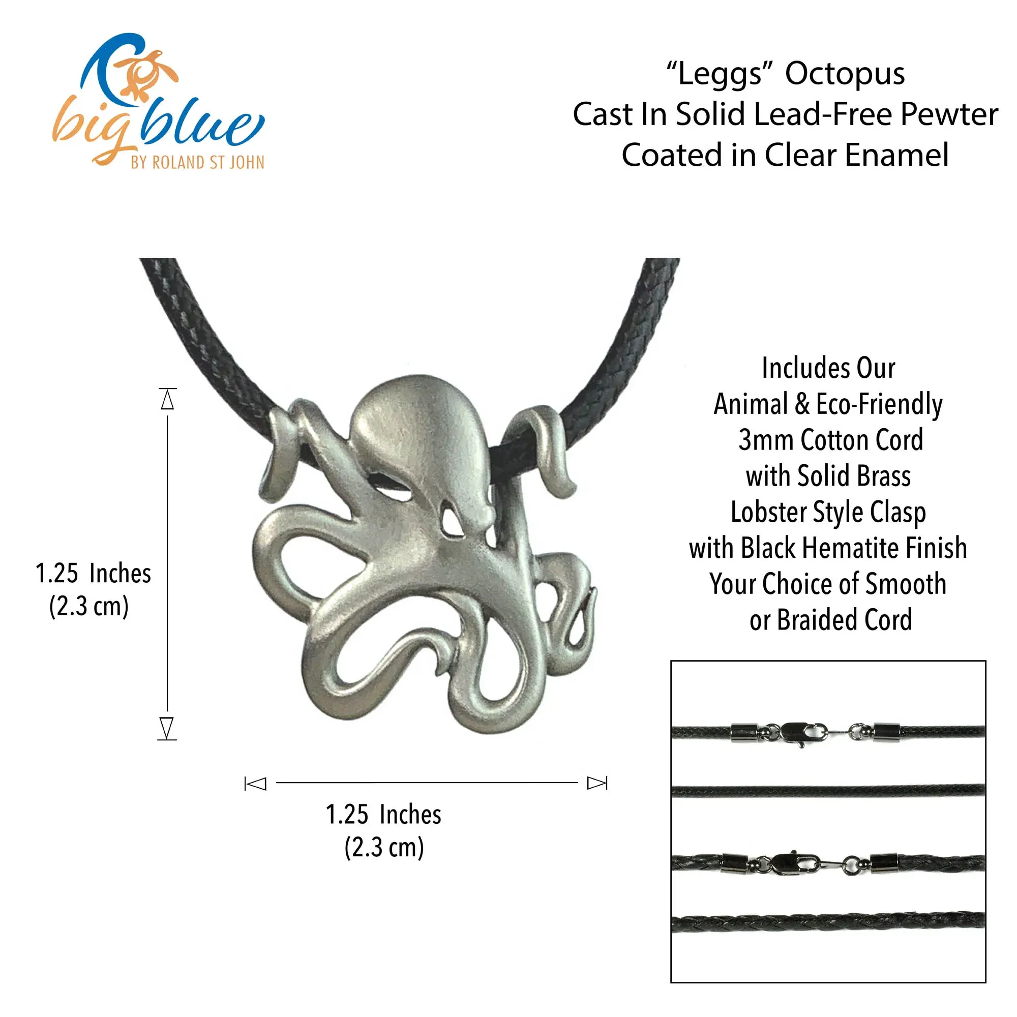 Pewter Octopus Necklace Pendant - Image 2